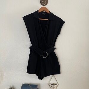 Kendall & Kylie Black Romper‎ Wrap Front Belted Ring Detail XS